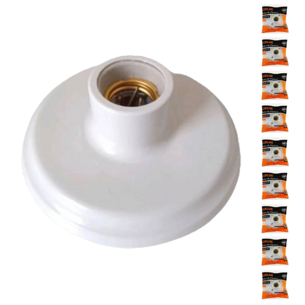 Kit 10 Plafon De Plástico Foxlux Bocal Em Porcelana E-27