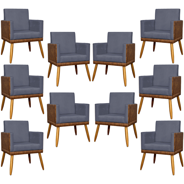 Kit 10 Poltrona Para Recepção Lis Corino E Suede Cores