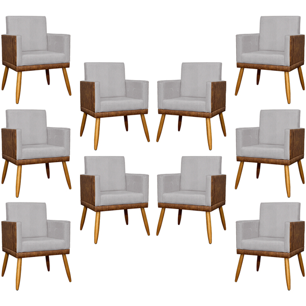 Kit 10 Poltronas Decorativas Lis Corino E Linho Cores Pé Pali