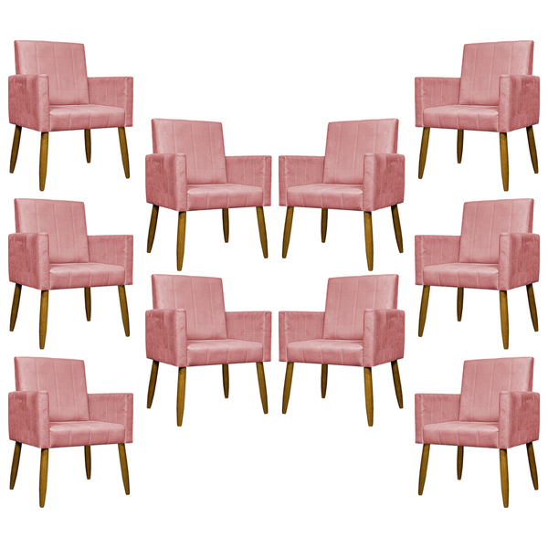 Kit 10 Poltronas Decorativas Para Sala Mari Suede Cores Pé Pa