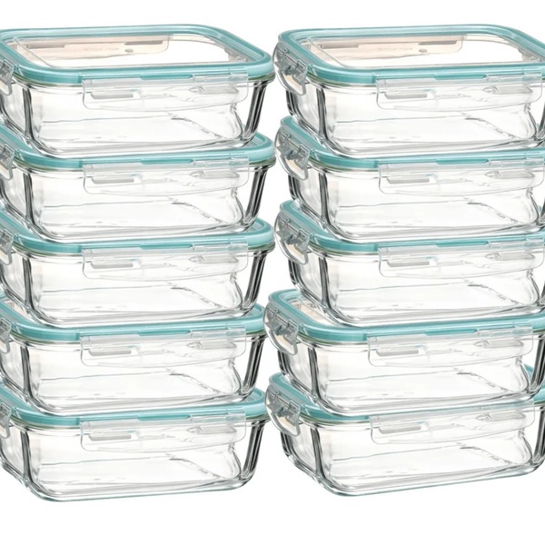 Kit 10 Potes Retangulares 370ml De Vidro Fechamento Hermético