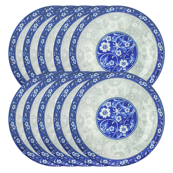 Kit 10 Pratos Fundos Blue Garden 19cm Lyor
