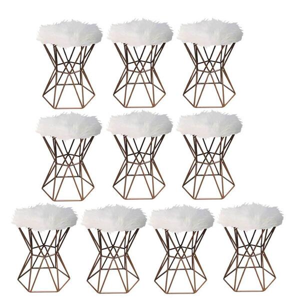 Kit 10 Puff Banqueta Louis Aramado Hexágono Bronze Pelúcia Br