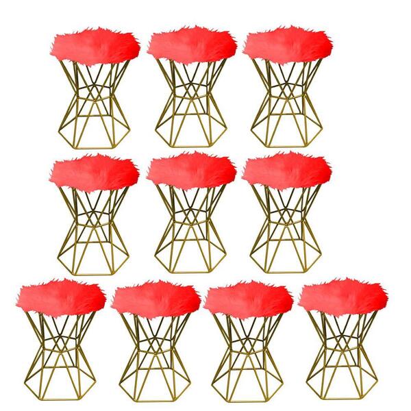 Kit 10 Puff Banqueta Louis Aramado Hexágono Dourado Pelúcia V