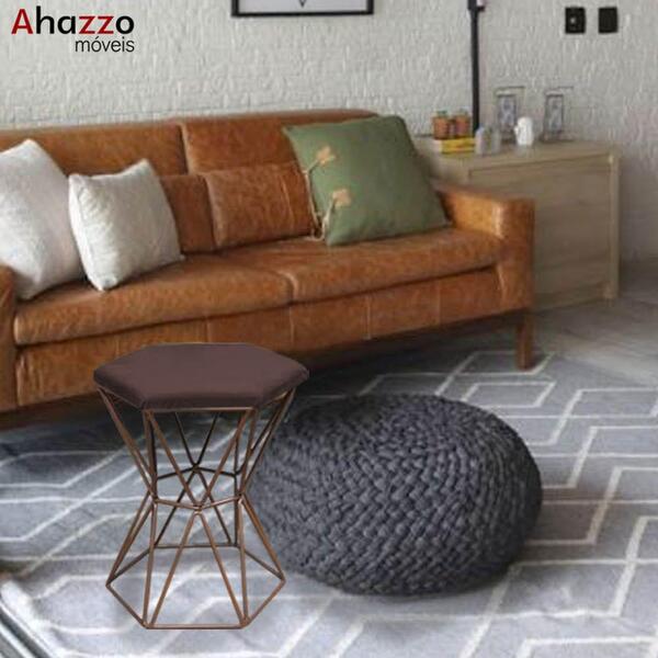 Kit 10 Puff Banqueta Louis Industrial Hexágono Ferro Bronze C