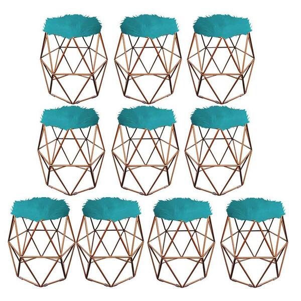 Kit 10 Puff Banqueta Luna Aramado Hexágono Bronze Pelúcia Azu