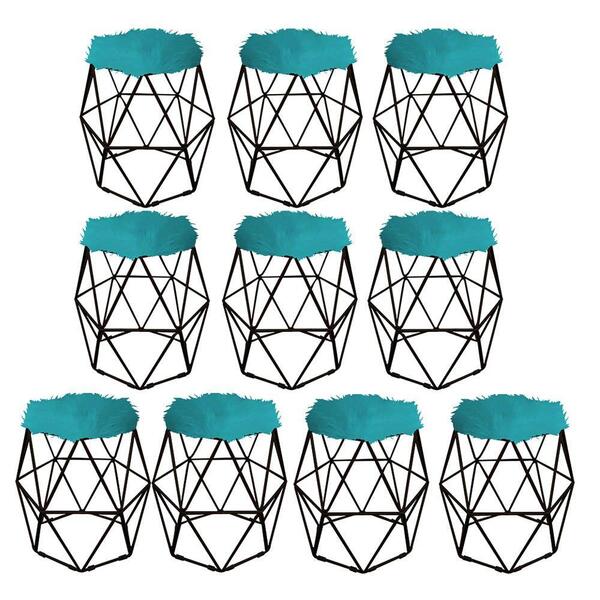 Kit 10 Puff Banqueta Luna Aramado Hexágono Preto Pelúcia Azul