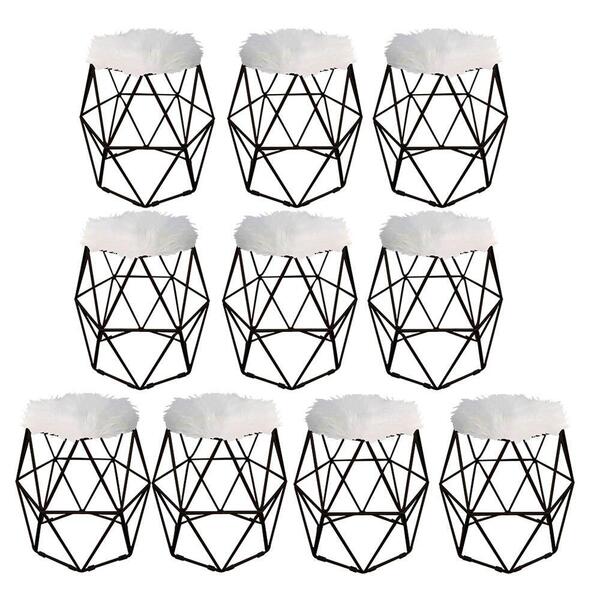 Kit 10 Puff Banqueta Luna Aramado Hexágono Preto Pelúcia Bran