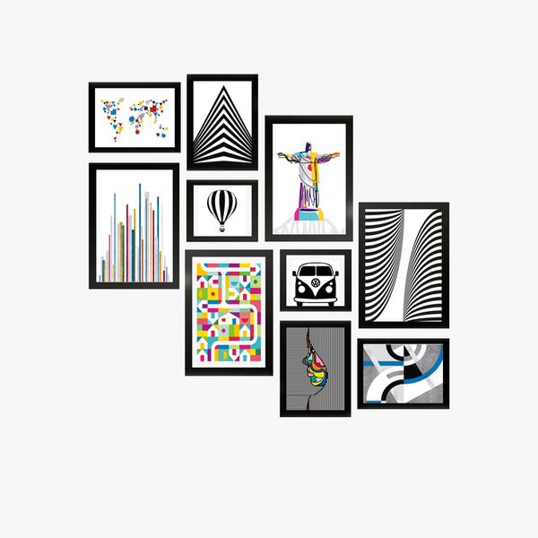 Kit 10 Quadros Decorativos Com Moldura Arte Movimento Geometr