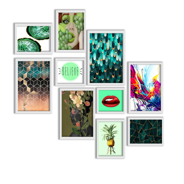 Kit 10 Quadros Decorativos Com Moldura Belive Tons Verdes