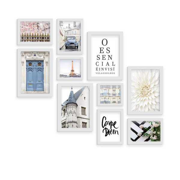 Kit 10 Quadros Decorativos Com Moldura Branca O Essencial Cla