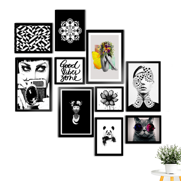 Kit 10 Quadros Decorativos Com Moldura Contemporaneo Good Vib