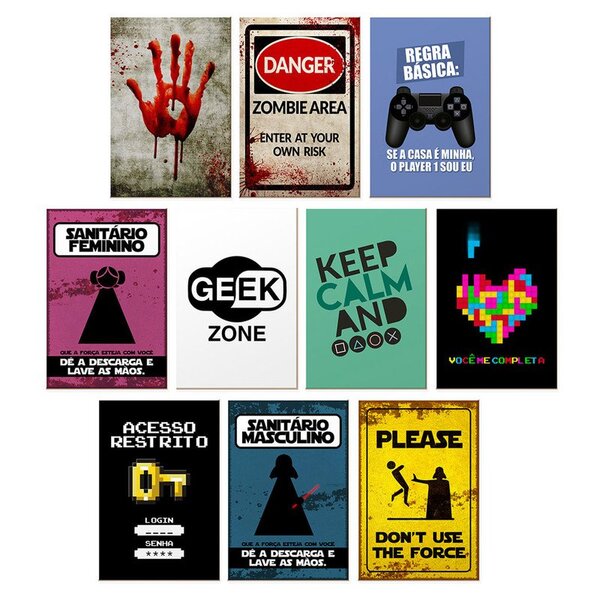 Kit 10 Quadros Para Decoração Frases Jogos Banheiro Quarto