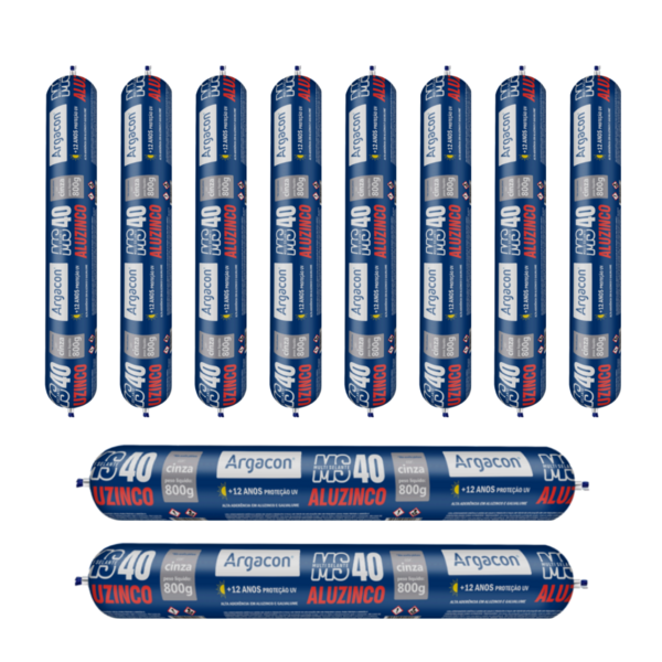 Kit 10 Selantes Aluzinco Argacon Ms40 Cinza 800g Alta Aderênc