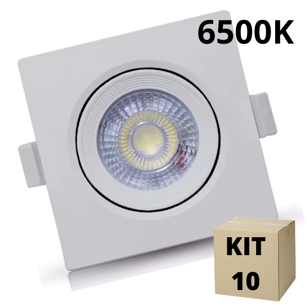 Kit 10 Spot Led 3w Embutir 6500k Direcionável Quadrado Md1009