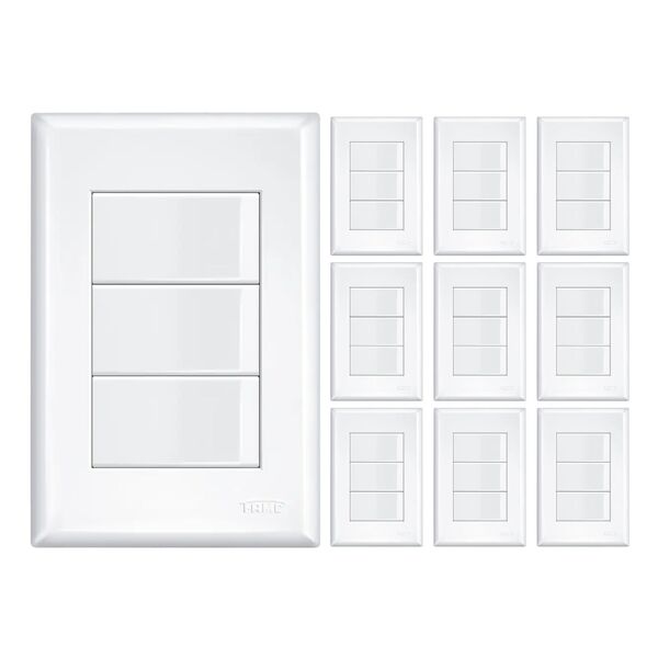 Kit 10 Un. Interruptor 3 Teclas Com Placa 4x2 Fame Evidence