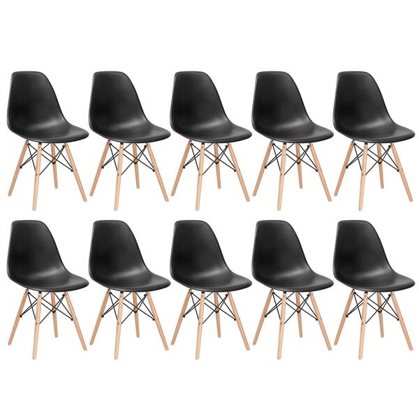 Kit - 10 X Cadeiras Charles Eames Eiffel Dsw - Base De Madeir