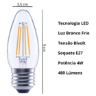 Kit 10x Lâmpada Filamento Led Vela C35 E27 4w Bivolt Branco F