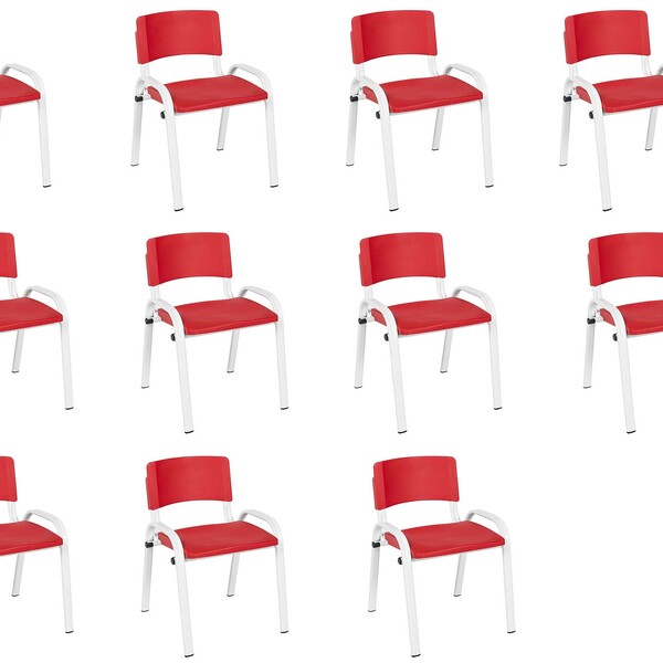 Kit 11 Cadeira Iso Infantil Creche, Escola Base Branco Vermel