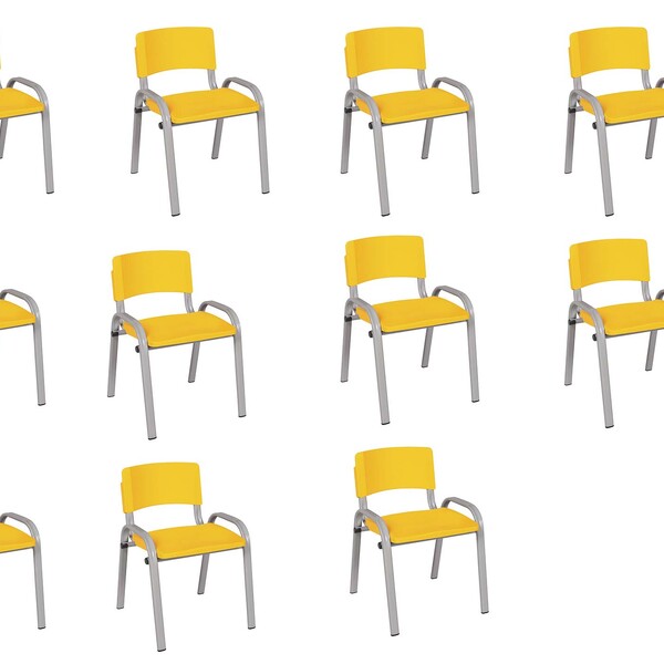 Kit 11 Cadeira Iso Infantil Creche, Escola Base Cinza Amarelo