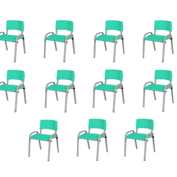 Kit 11 Cadeira Iso Infantil Creche, Escola Base Cinza Verde Á