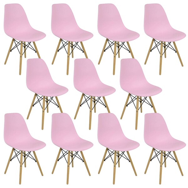 Kit 11 Cadeiras Charles Eames Eiffel Wood Design Rosa