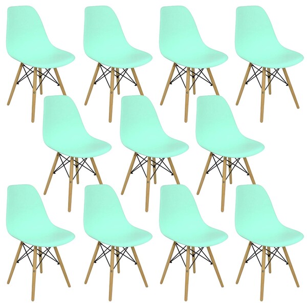 Kit 11 Cadeiras Charles Eames Eiffel Wood Design Verde Claro