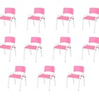 Kit 11 Cadeiras Infantil Iso, Escola, Base Branco- Rosa