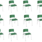 Kit 11 Cadeiras Infantil Iso, Escola, Base Branco- Verde Escu