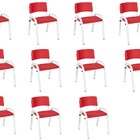 Kit 11 Cadeiras Infantil Iso, Escola, Base Branco- Vermelho