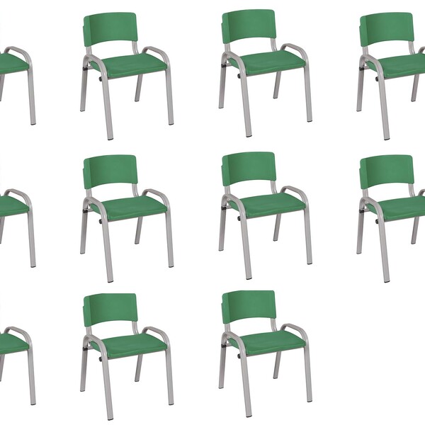 Kit 11 Cadeiras Infantil Iso, Escola, Base Cinza-verde Escuro