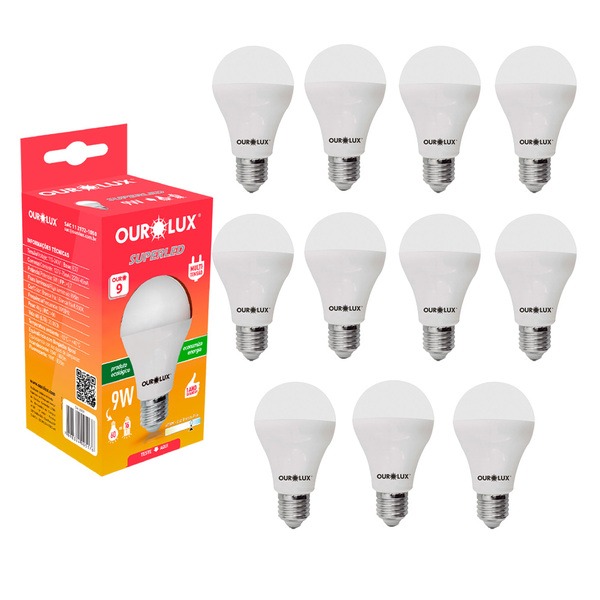 Kit 11 Lâmpada Led Bulbo 9w Branco Frio (6500k) - Ourolux