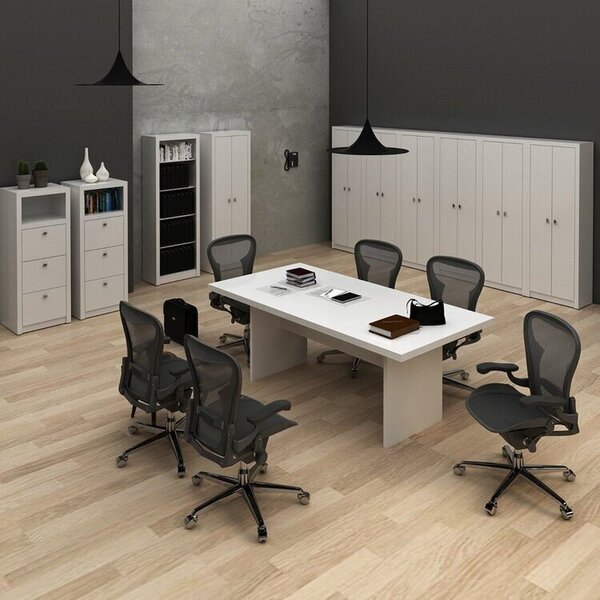 Kit 11 Peças Com Mesa Para Reunião 6 Lugares 7 Armários 2 Gav