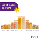 Kit 11 Potes De Vidro Com Tampa De Bambu Herméticos Redondos