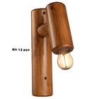 Kit 12 Arandelas Em Madeira Rústica