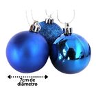 Kit 12 Bolas Natal Mista Glitter, Fosca, Lisa Azul Royal 7cm