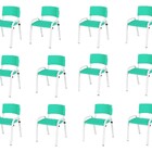 Kit 12 Cadeira Iso Infantil Creche, Escola Base Branco Verde