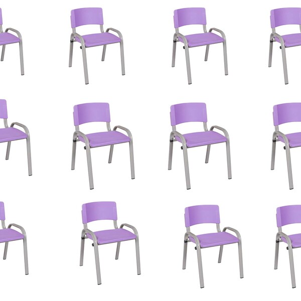 Kit 12 Cadeira Iso Infantil Creche, Escola Base Cinza Lilas