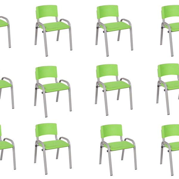 Kit 12 Cadeira Iso Infantil Creche, Escola Base Cinza Verde C