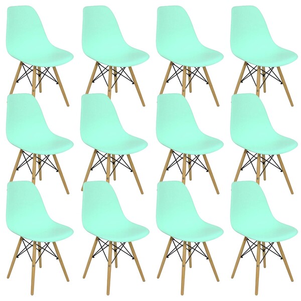 Kit 12 Cadeiras Charles Eames Eiffel Wood Design Verde Claro