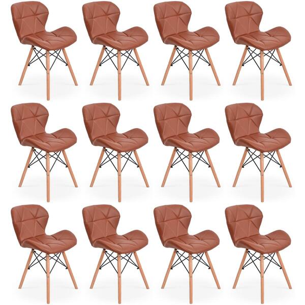 Kit 12 Cadeiras De Jantar Charles Eames Slim Wood Estofada -