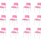 Kit 12 Cadeiras Infantil Iso, Escola, Base Branca- Rosa
