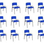 Kit 12 Cadeiras Infantil Iso, Escola, Base Cinza- Azul