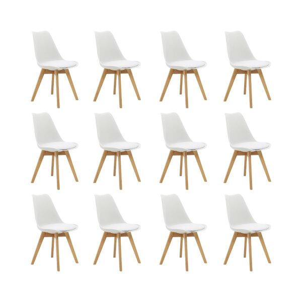 Kit 12 Cadeiras Saarinen Wood Estofada Pés De Madeira - Branco
