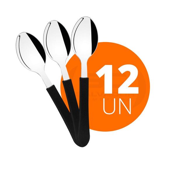 Kit - 12 Colheres De Sobremesa Leme Com Lâmina Em Aço Inox Ca