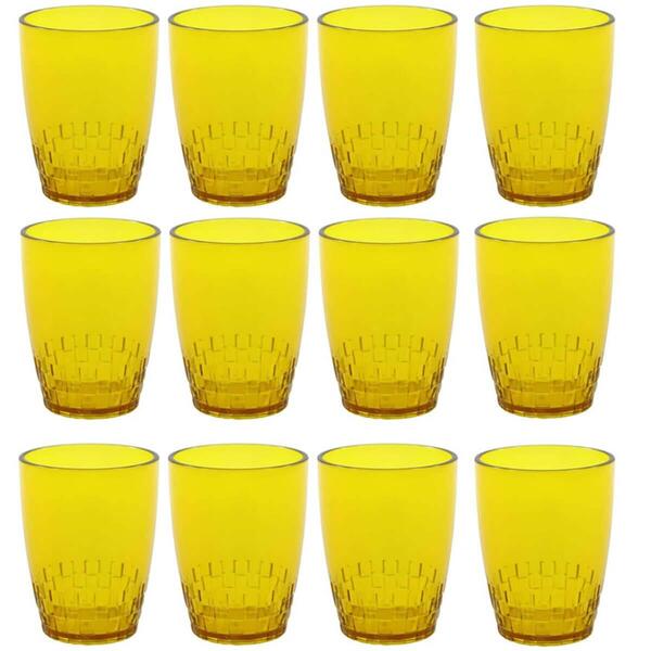 Kit 12 Copos Crippa 300ml Plástico Amarelo Água Suco Refriger