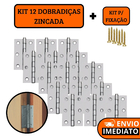 Kit 12 Dobradiças Zincada Para Porta De Madeira 8,9cm