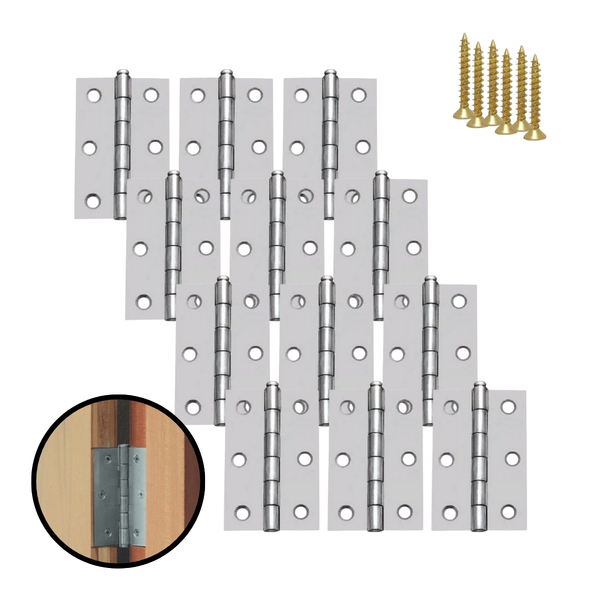 Kit 12 Dobradiças Zincada Para Porta De Madeira 8,9cm