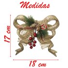 Kit 12 Enfeite Pendente Laço Natalino Dourado Brilho 18cm