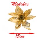 Kit 12 Flor Dourada Decoração Natal Artificial Glitter 15cm